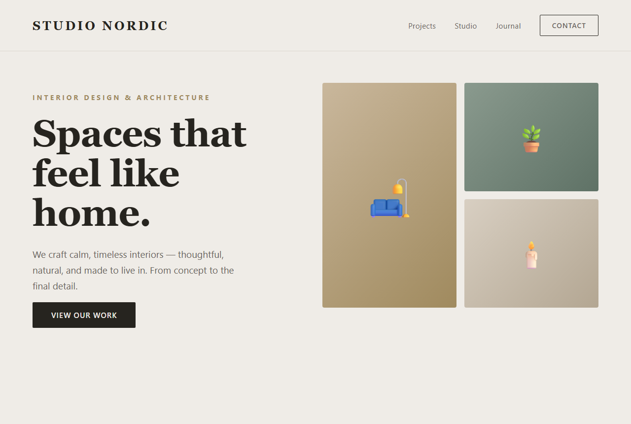 Interior design studio website